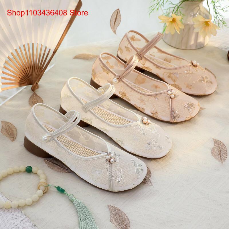 Embroidery Style - Nouvelles chaussures en maille à talons