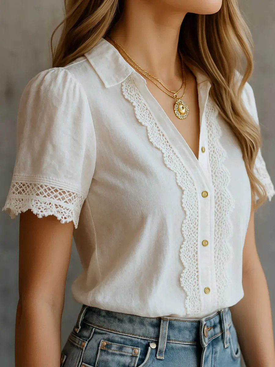 Embroidery On Shirt - Chemisiers élégants pour femmes, décontractés, couleur