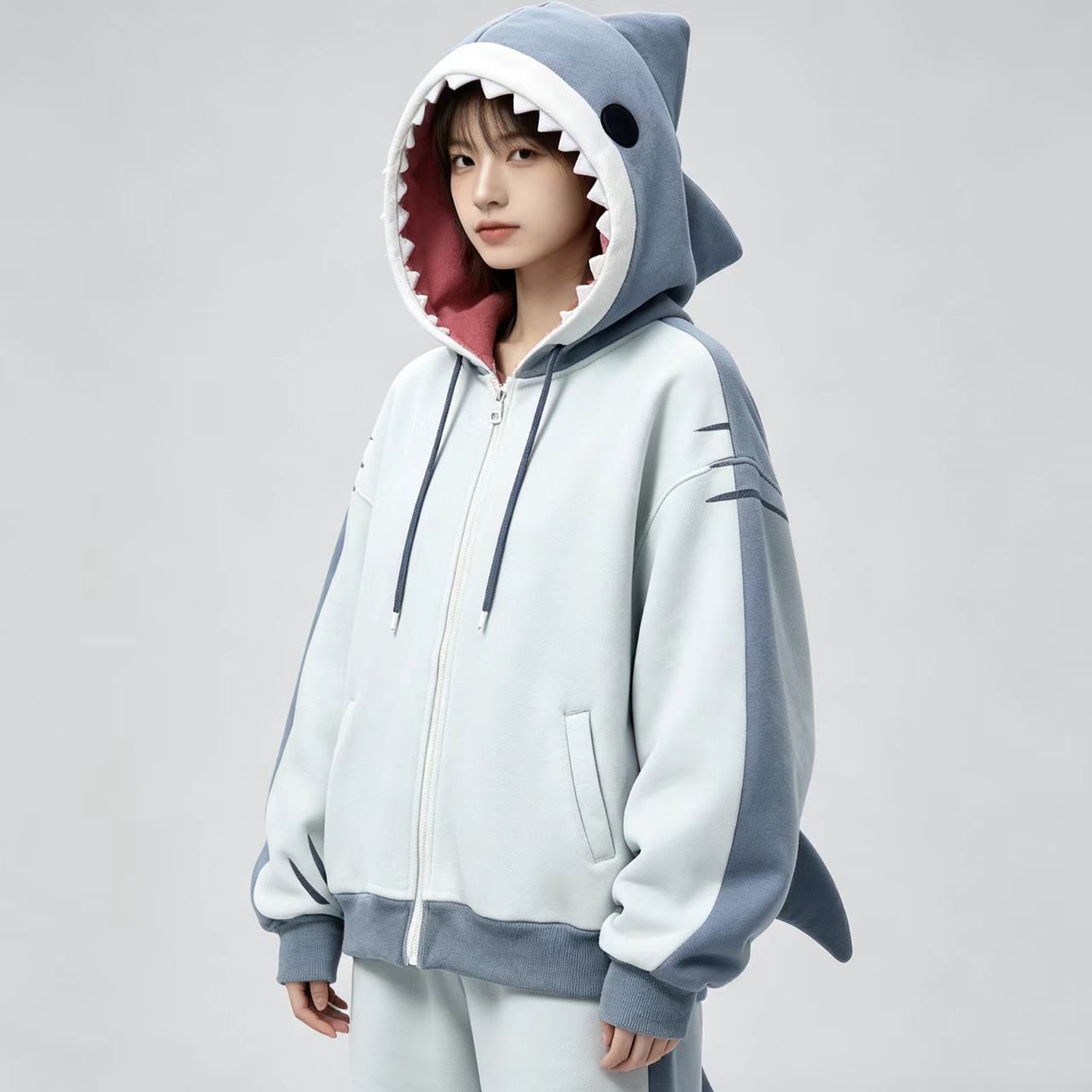 Embroidery Zip Up Hoodie - Sweat-shirt à capuche décontracté et ample