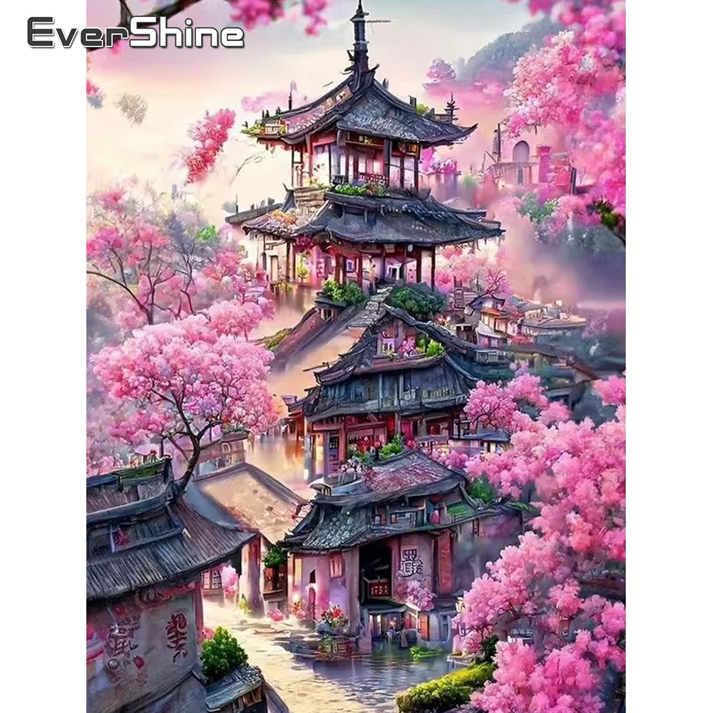 Embroidery House - Momoart-Peinture de paysage de maison de