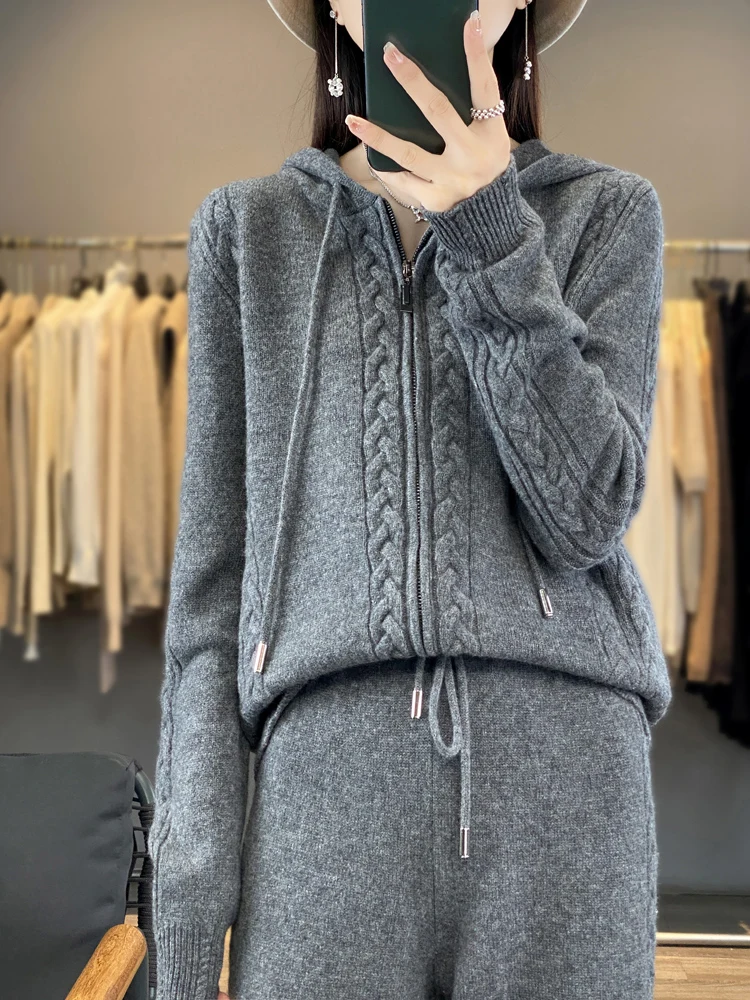 Embroidery Zip Up Hoodie - Ensemble 2 pièces pour femme en