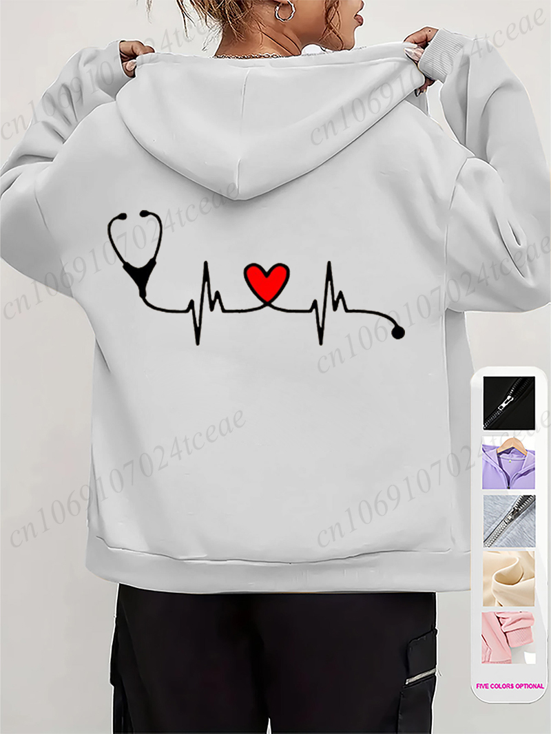 Femmes automne hiver sweats à  - Embroidery Zip Up Hoodie avis et prix