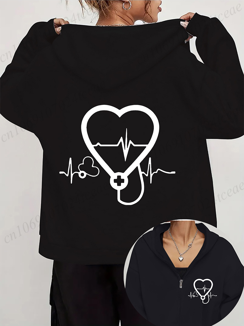Femmes automne hiver sweats à  - Embroidery Zip Up Hoodie avis et prix