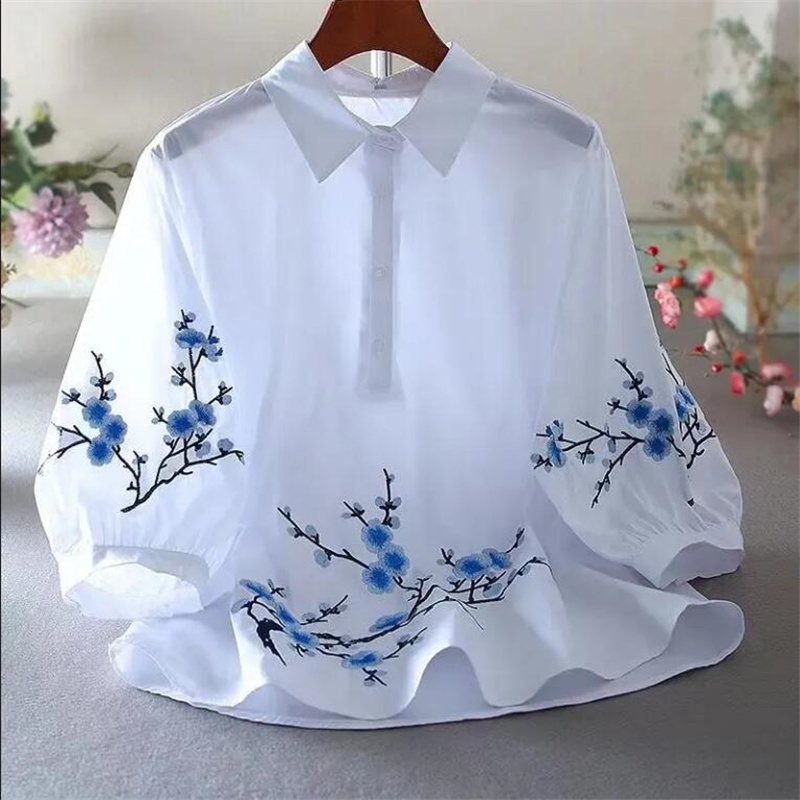 Chemisier Brodé Blanc pour Fem - Embroidery On Shirt avis et prix